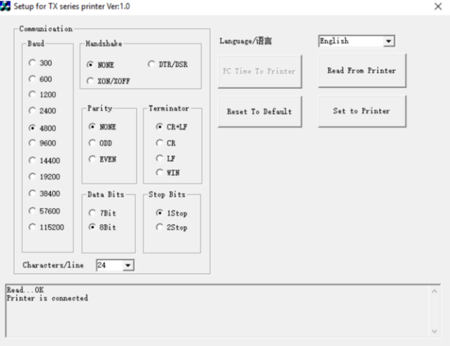 Setup for TX printer