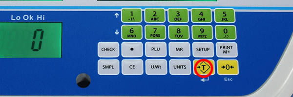 Press the T button to Tare
