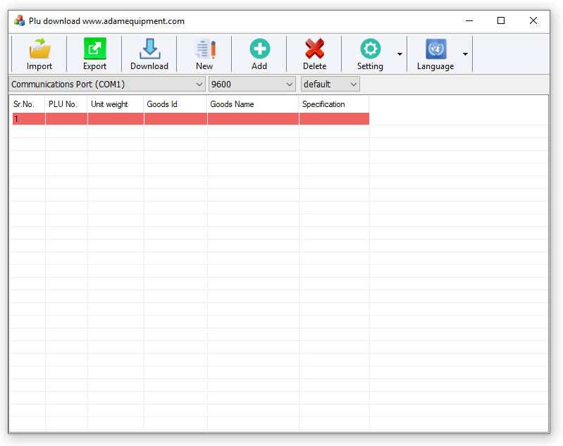PLU Software Screen PLU Software Screen